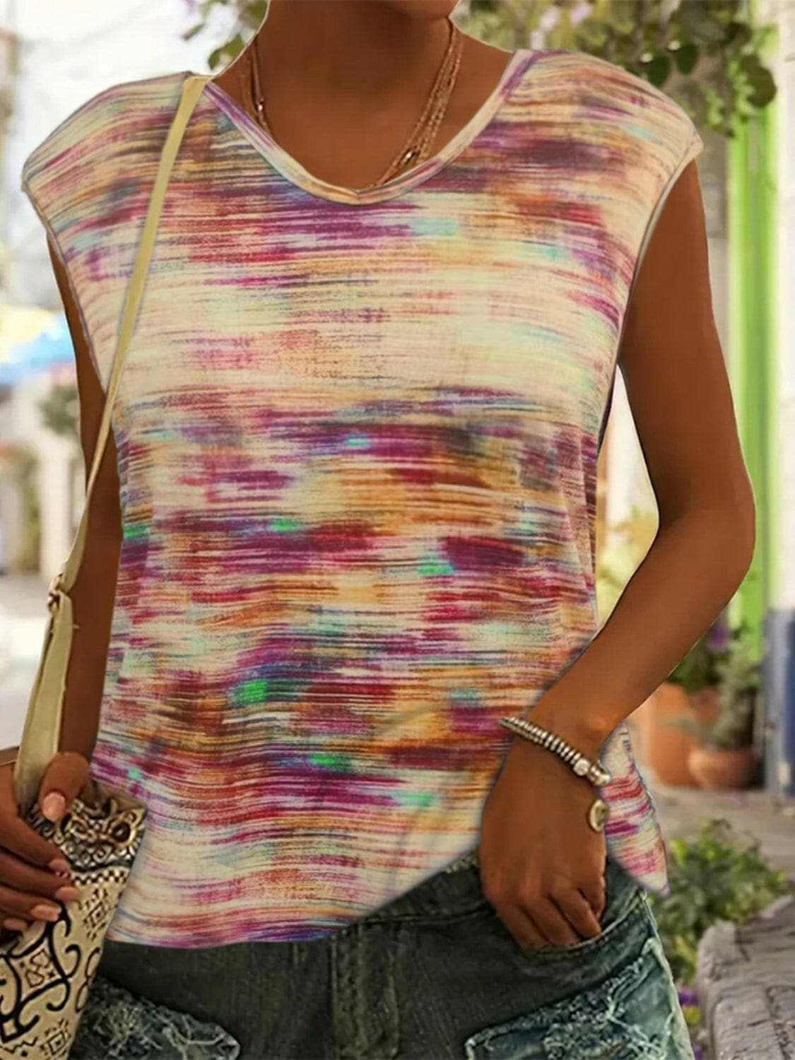 Chic printed cap sleeve top 