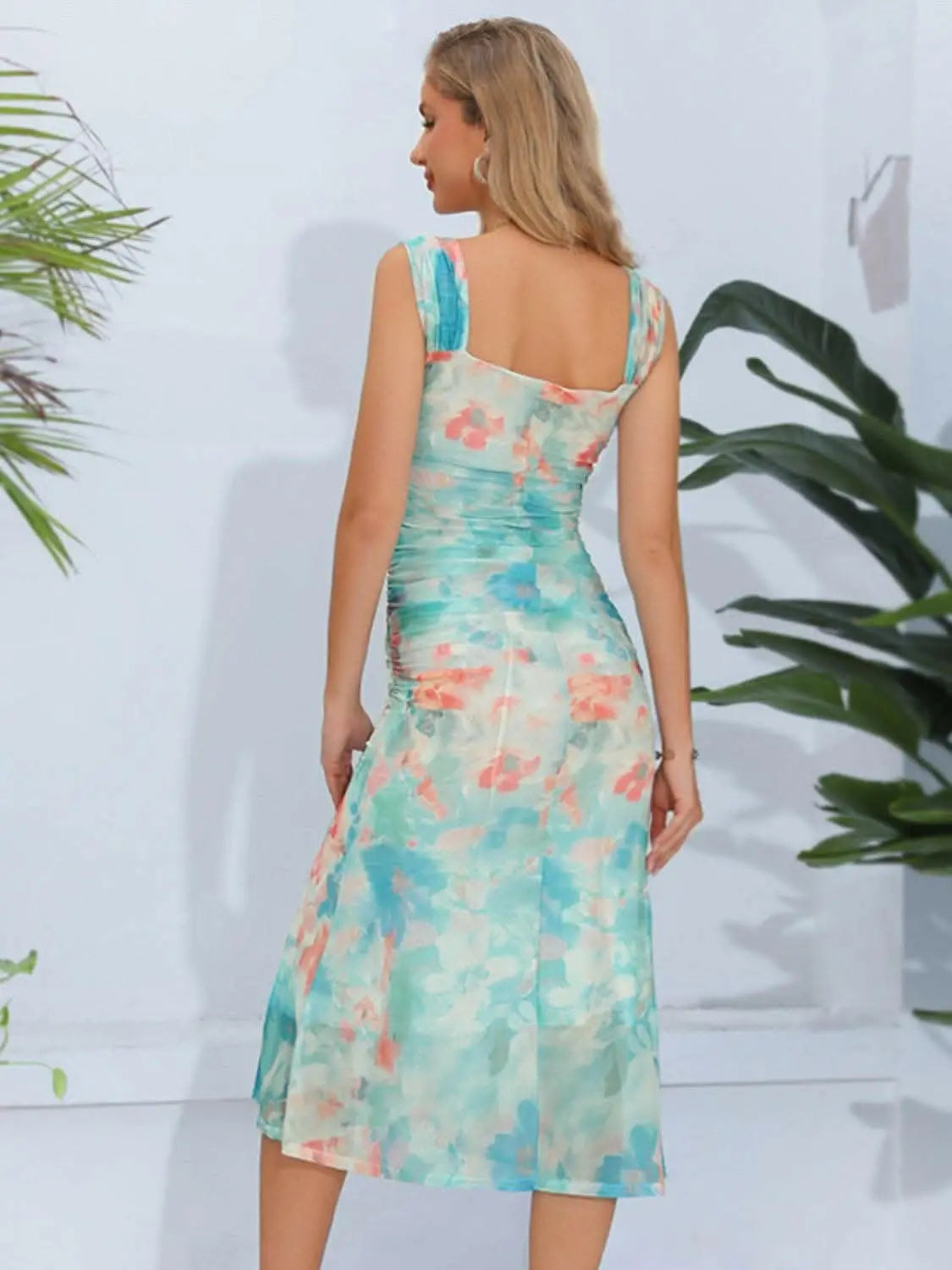 Chic printed midi dress with wide straps - Love Salve 