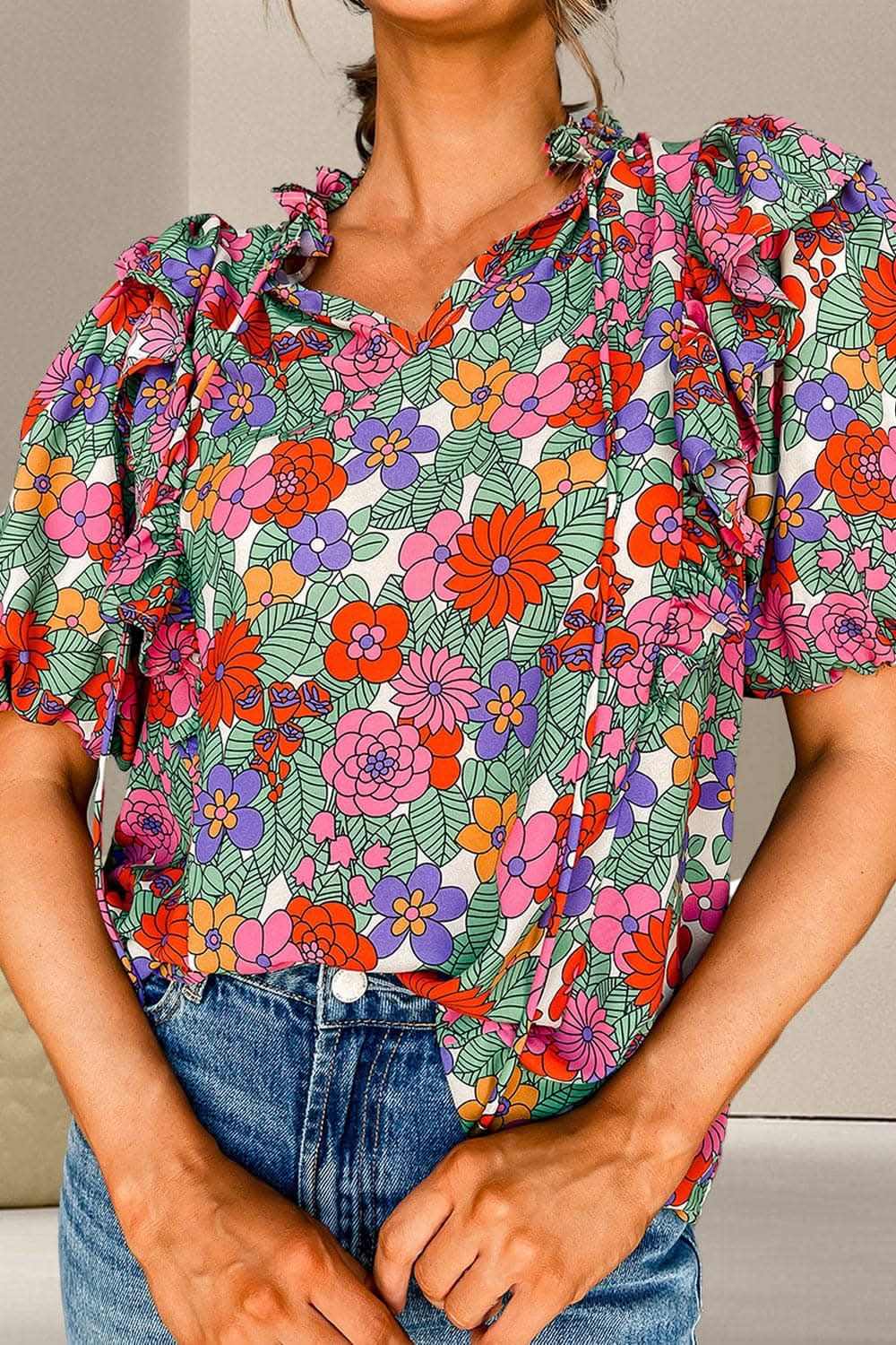 Chic printed ruffled blouse - Love Salve 