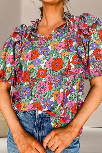 Chic printed ruffled blouse - Love Salve 