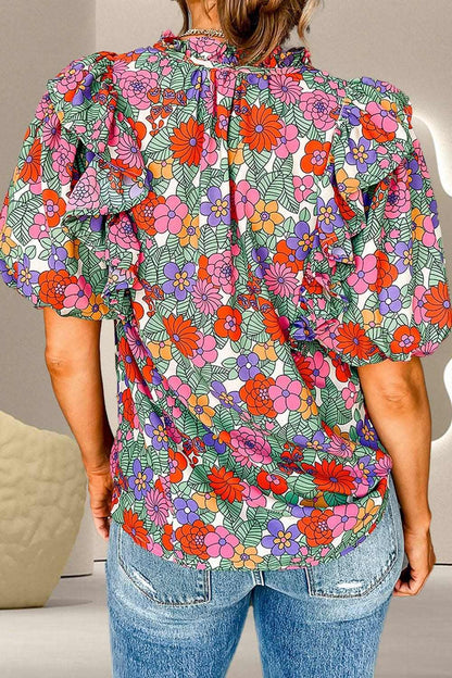 Chic printed ruffled blouse - Love Salve 