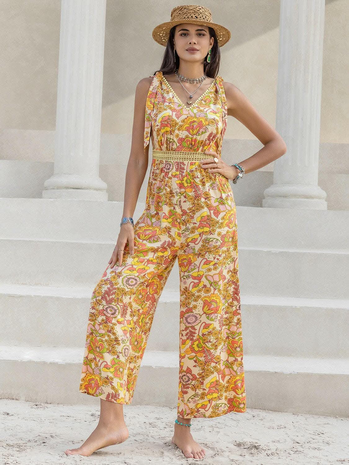 Chic printed v-neck jumpsuit - Love Salve 
