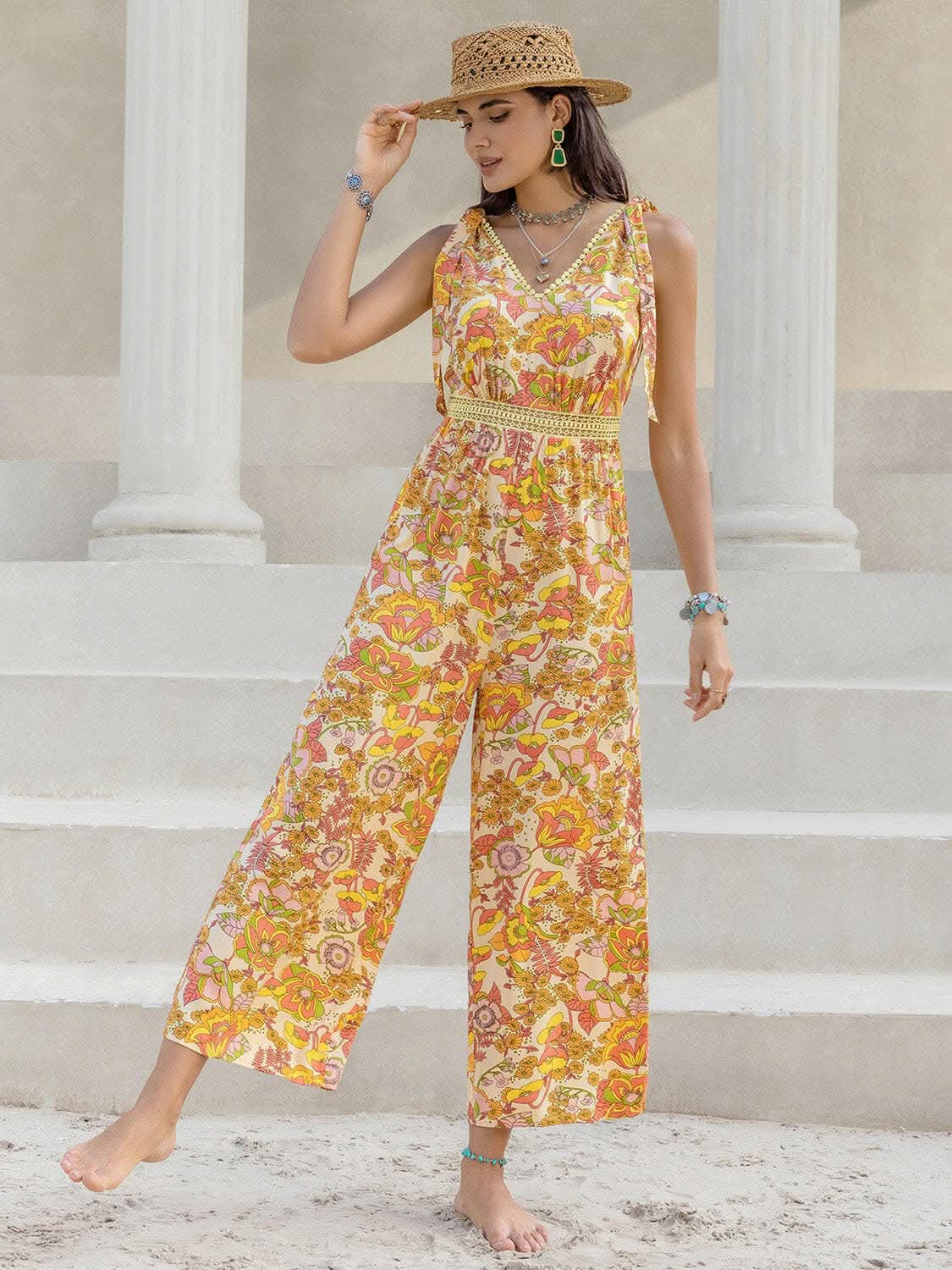 Chic printed v-neck jumpsuit - Love Salve 