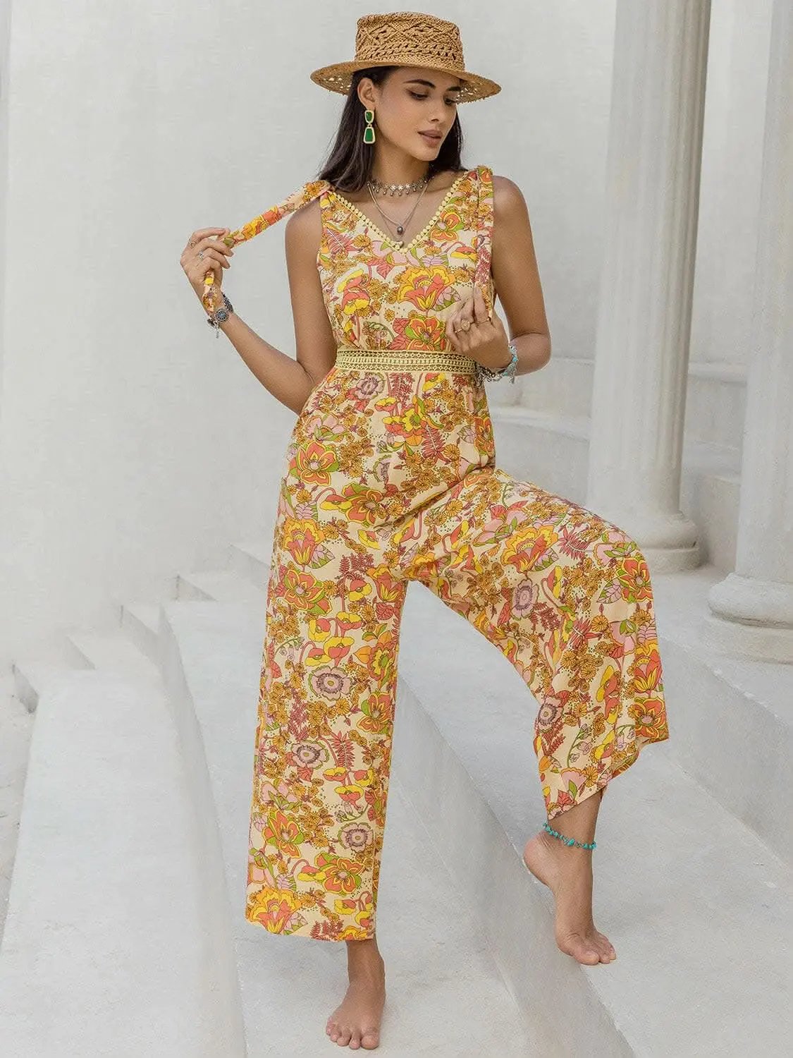 Chic printed v-neck jumpsuit - Love Salve 