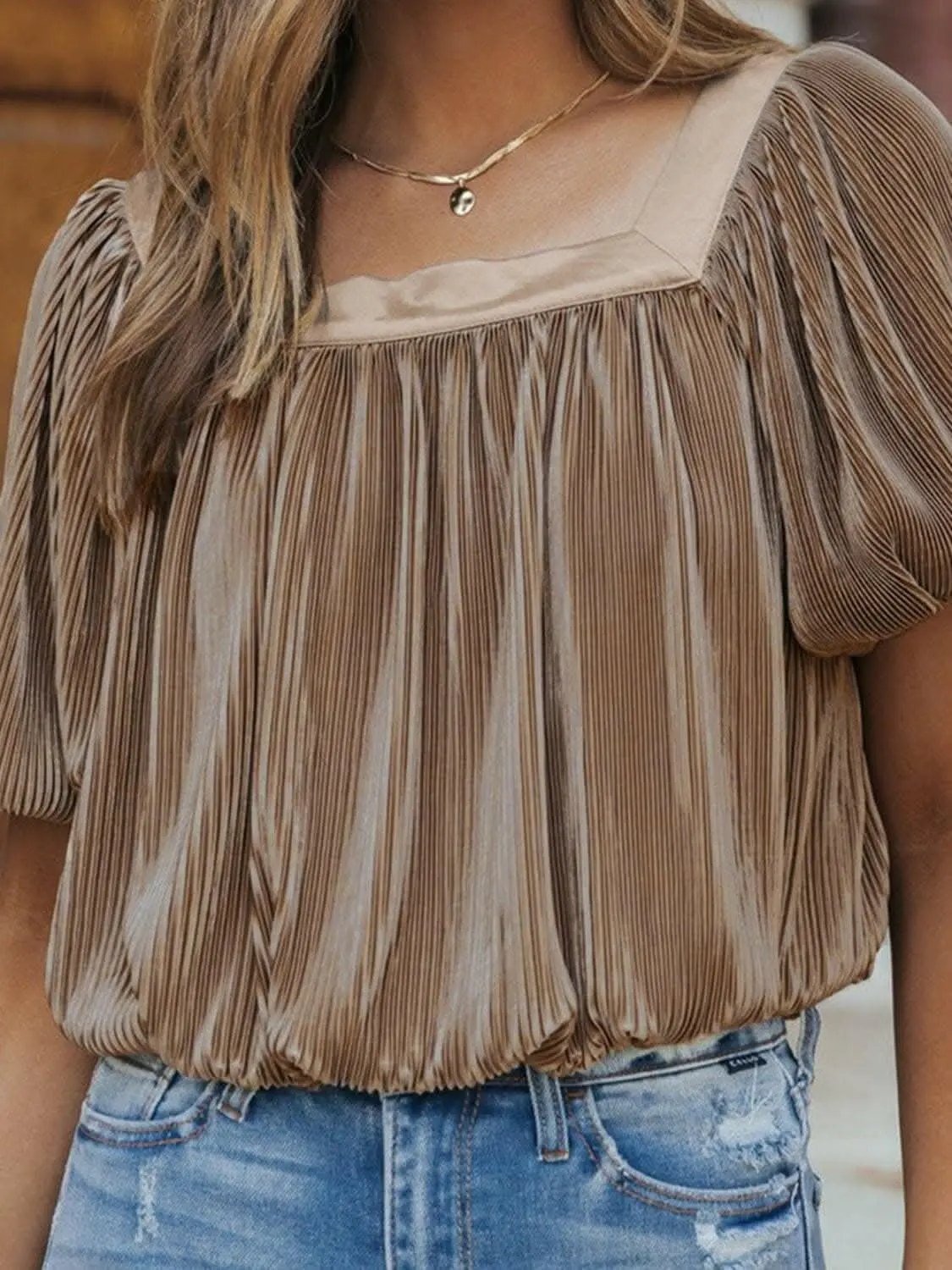 Chic puff sleeve square neck blouse - Love Salve 
