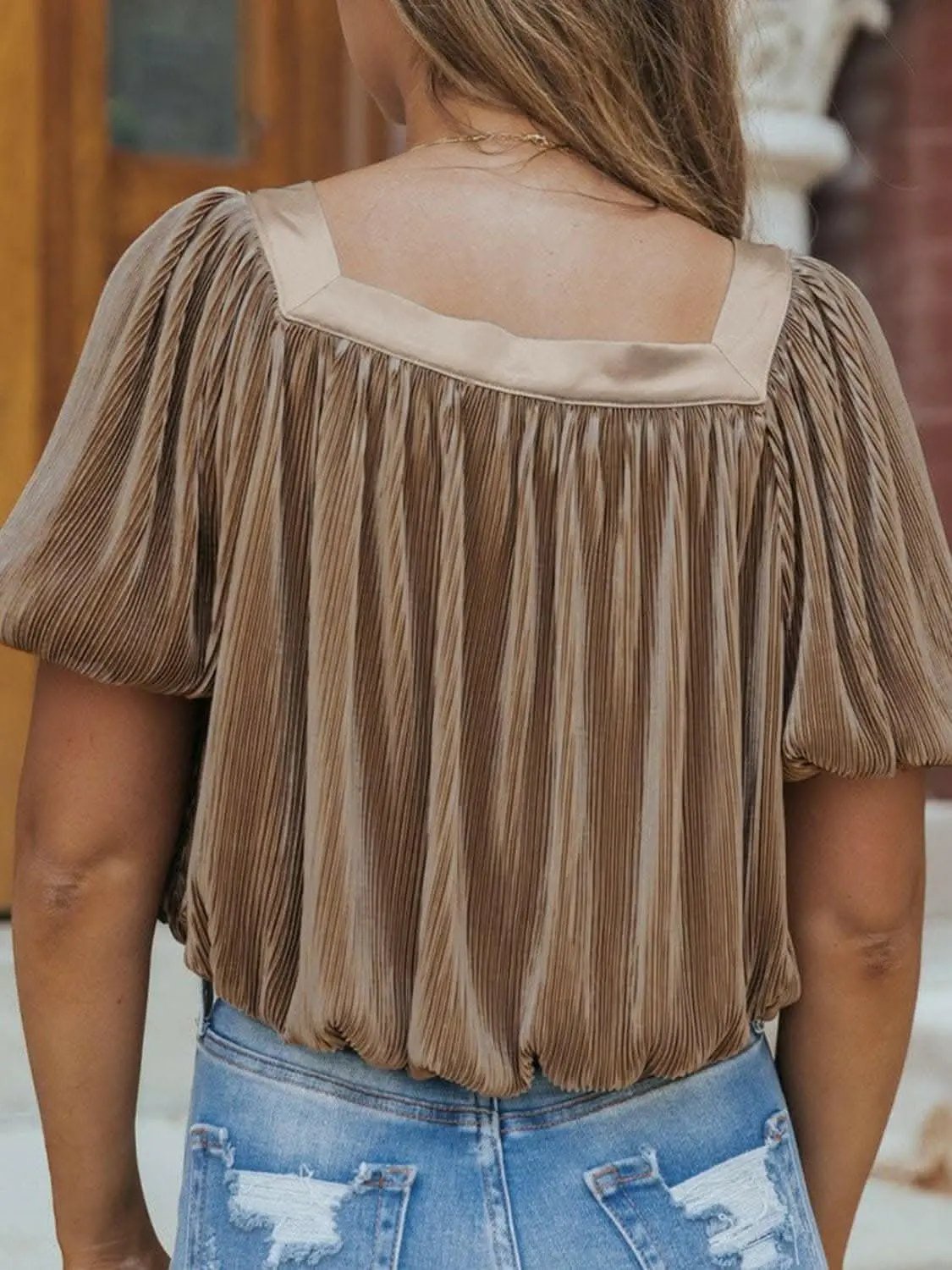 Chic puff sleeve square neck blouse - Love Salve 
