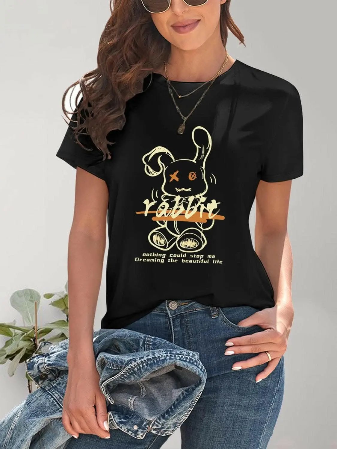 Chic rabbit graphic tee for women - Love Salve 