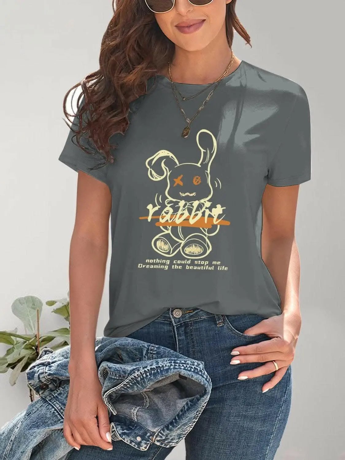 Chic rabbit graphic tee for women - Love Salve 