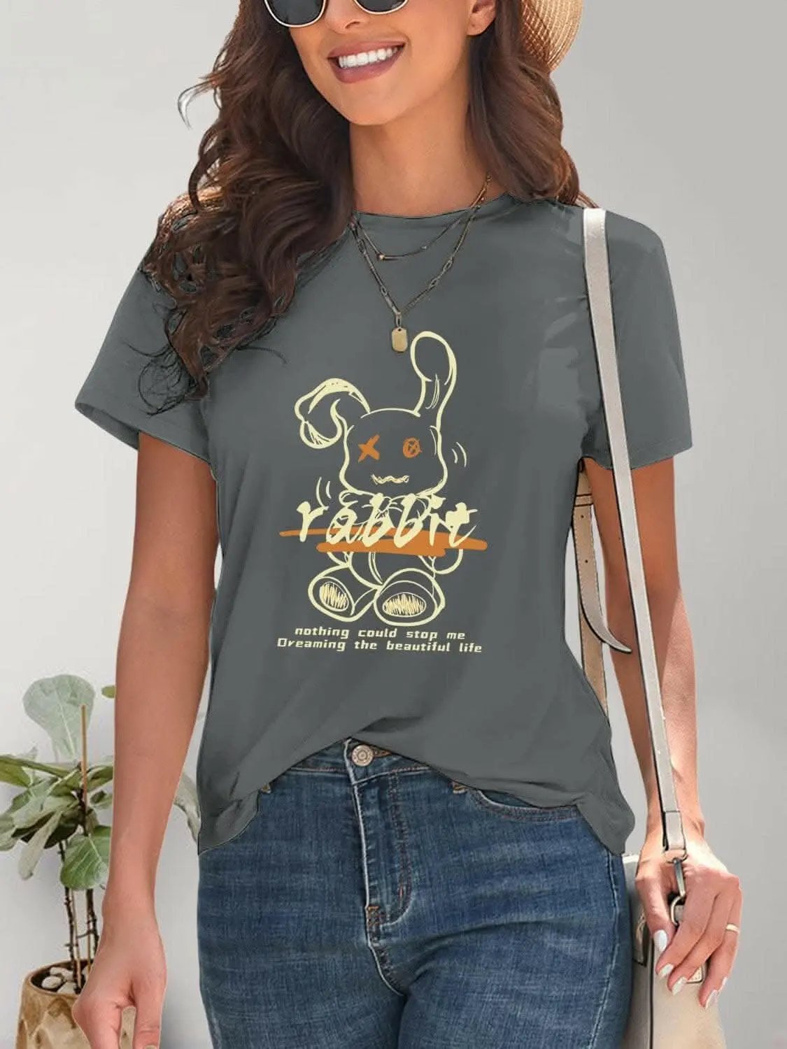 Chic rabbit graphic tee for women - Love Salve 