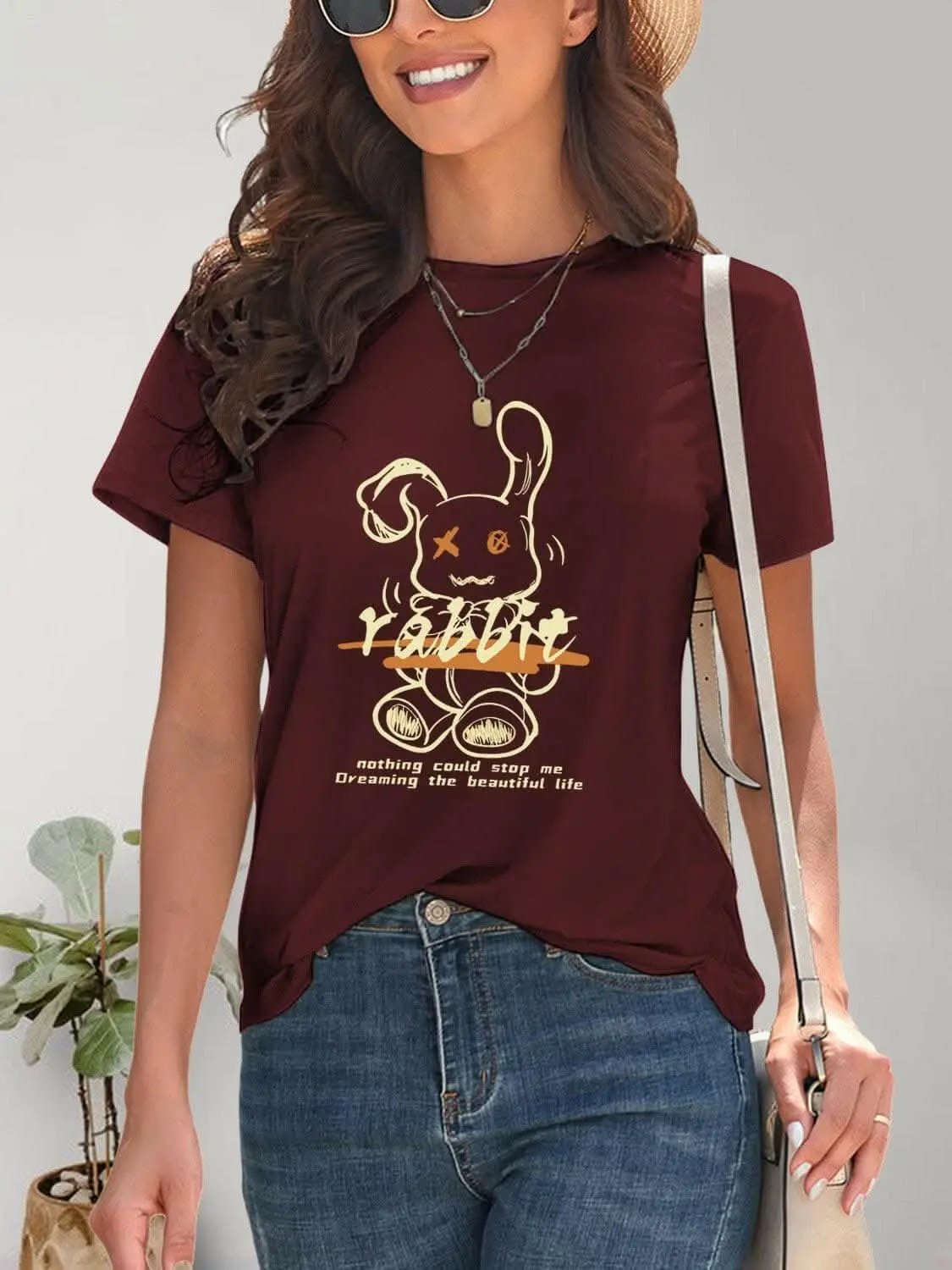 Chic rabbit graphic tee for women - Love Salve 