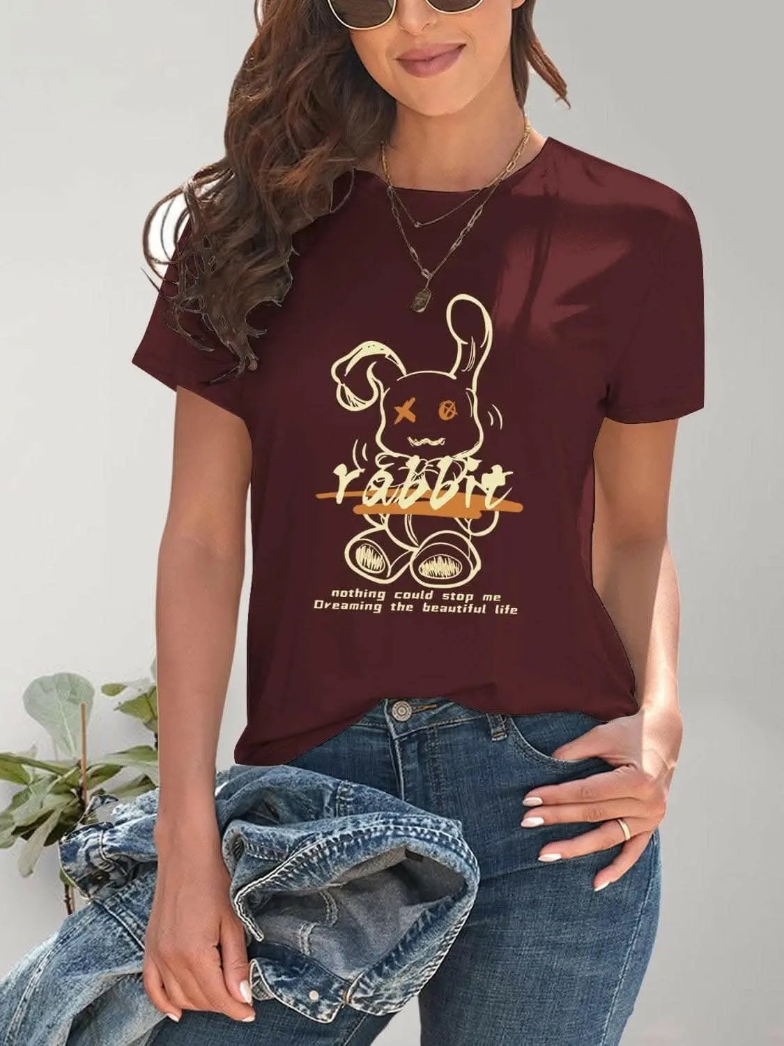 Chic rabbit graphic tee for women - Love Salve 