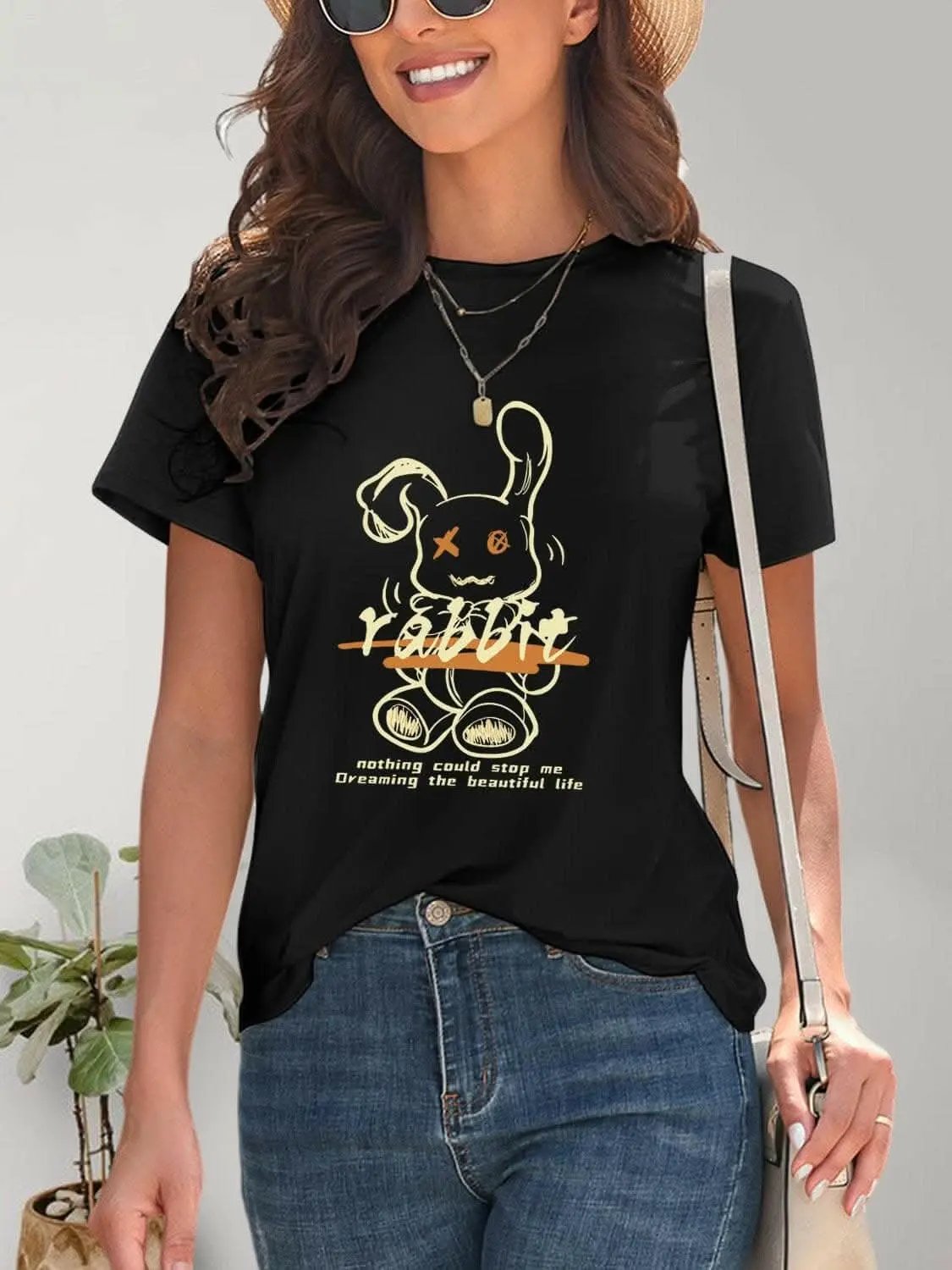 Chic rabbit graphic tee for women - Love Salve 