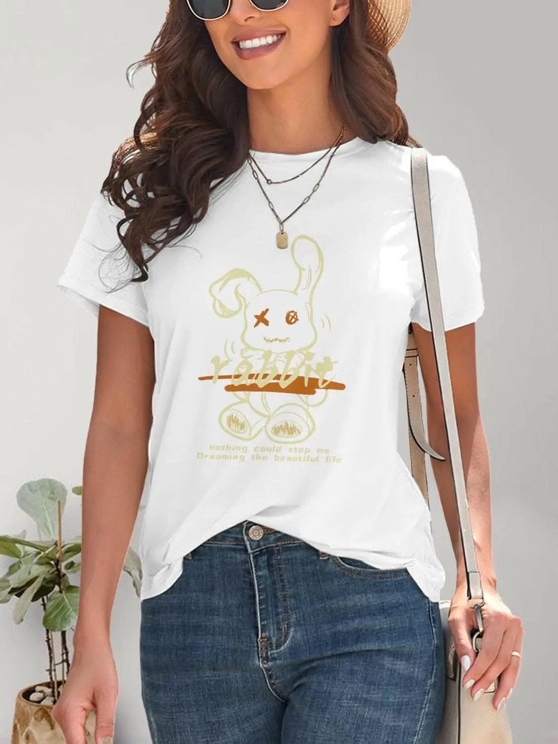 Chic rabbit graphic tee for women - Love Salve 