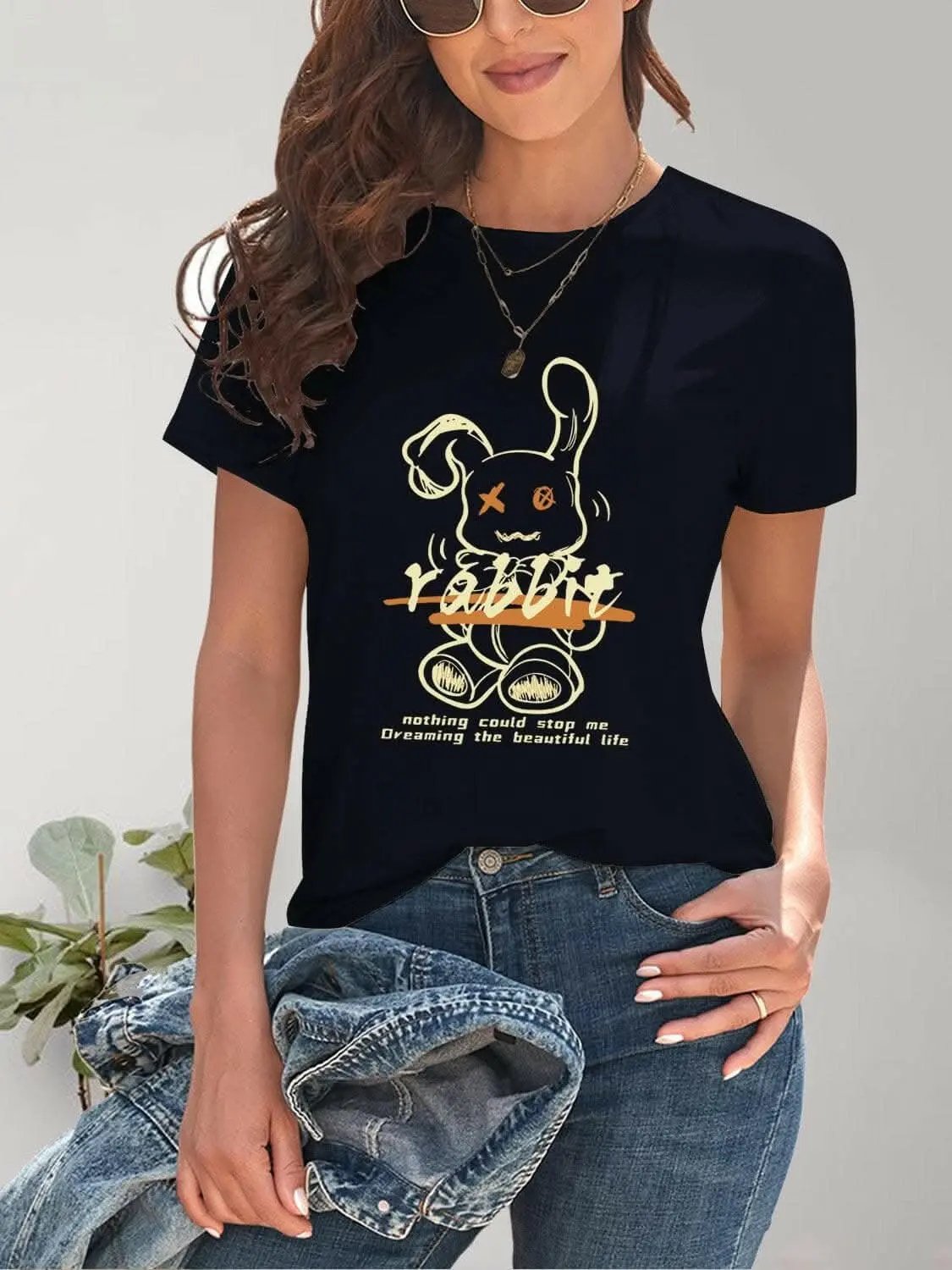 Chic rabbit graphic tee for women - Love Salve 