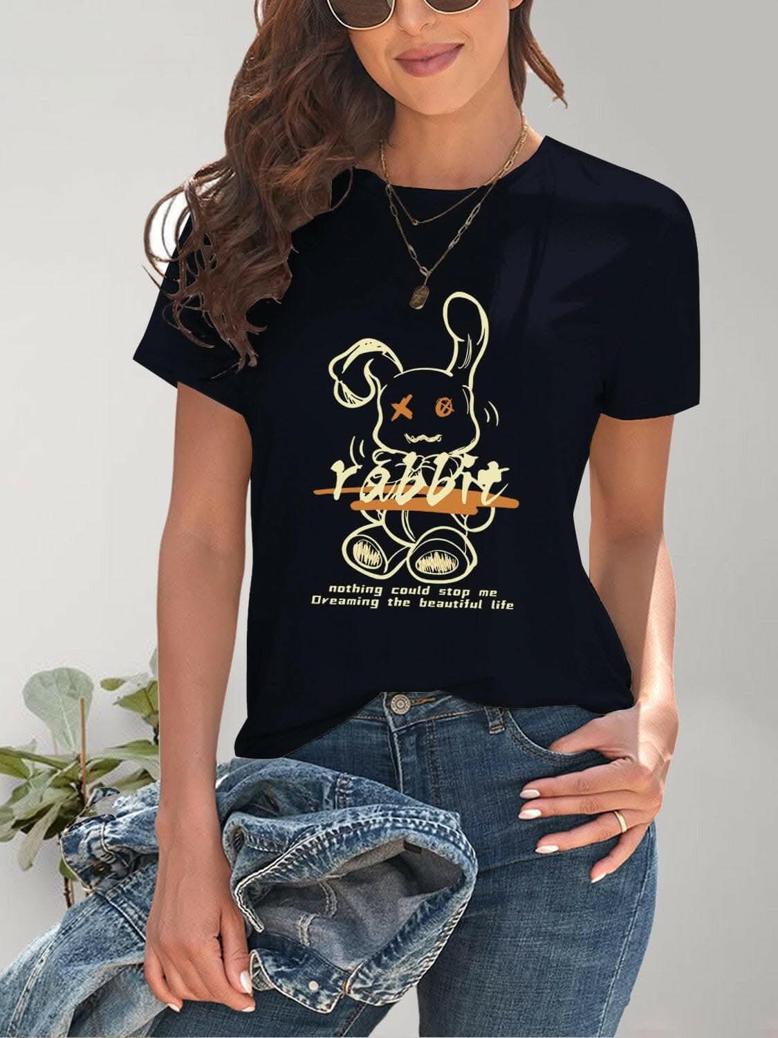 Chic rabbit graphic tee for women 