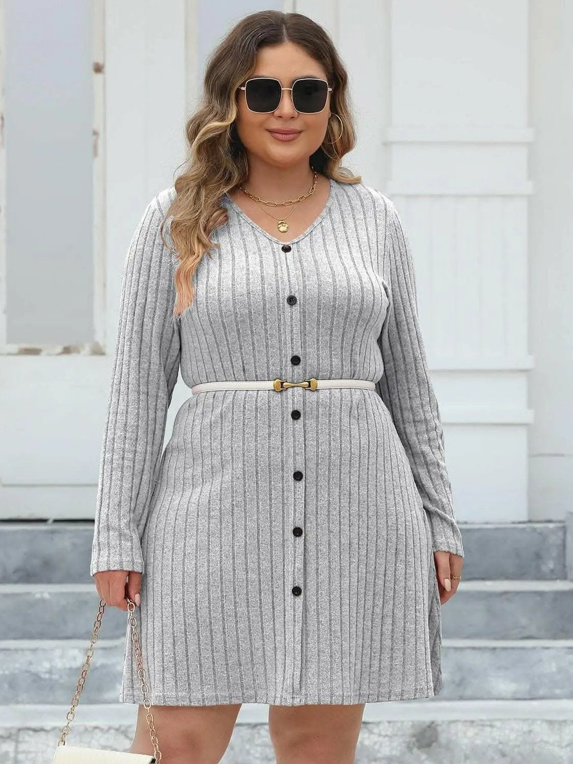Chic ribbed dress for curvy women - Love Salve 