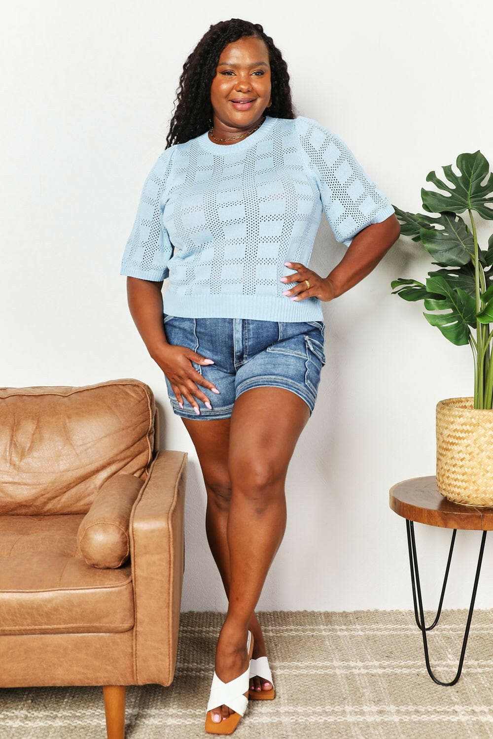 Chic ribbed knit top - round neck - Love Salve 