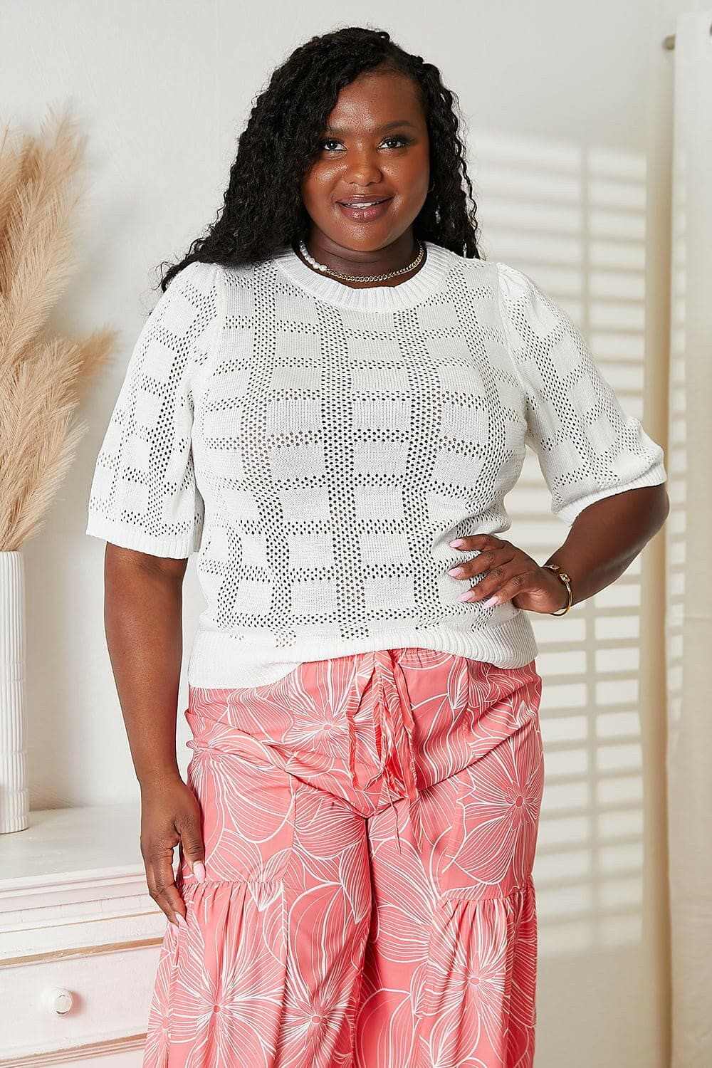 Chic ribbed knit top - round neck - Love Salve 