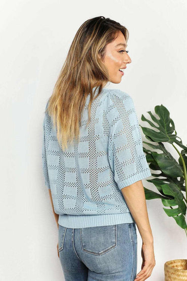 Chic ribbed knit top - round neck - Love Salve 