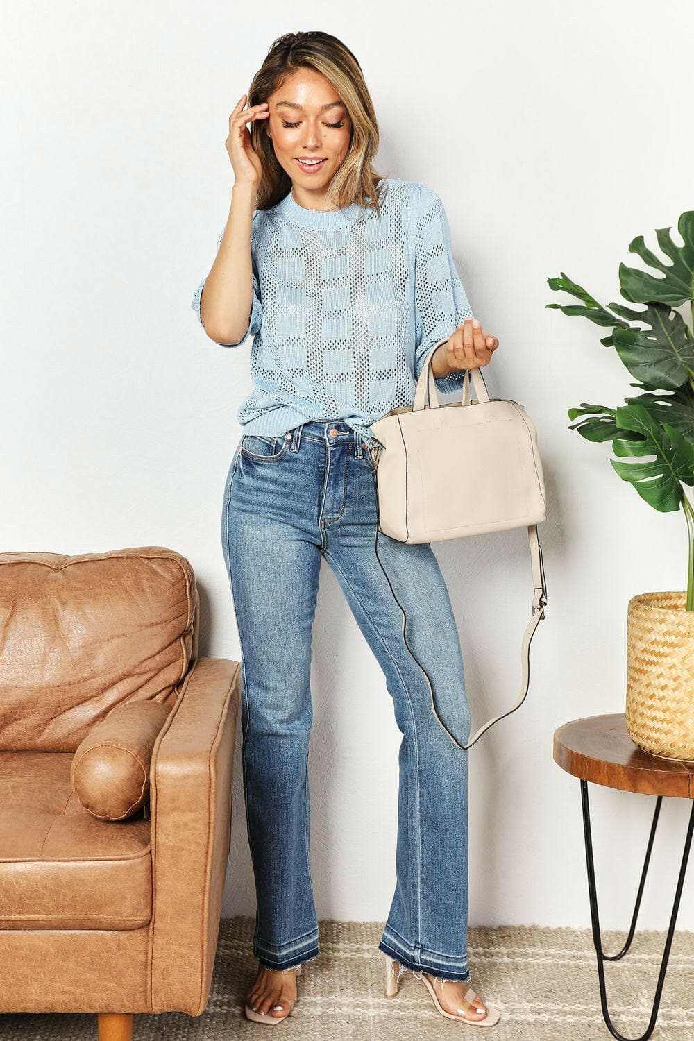 Chic ribbed knit top - round neck - Love Salve 