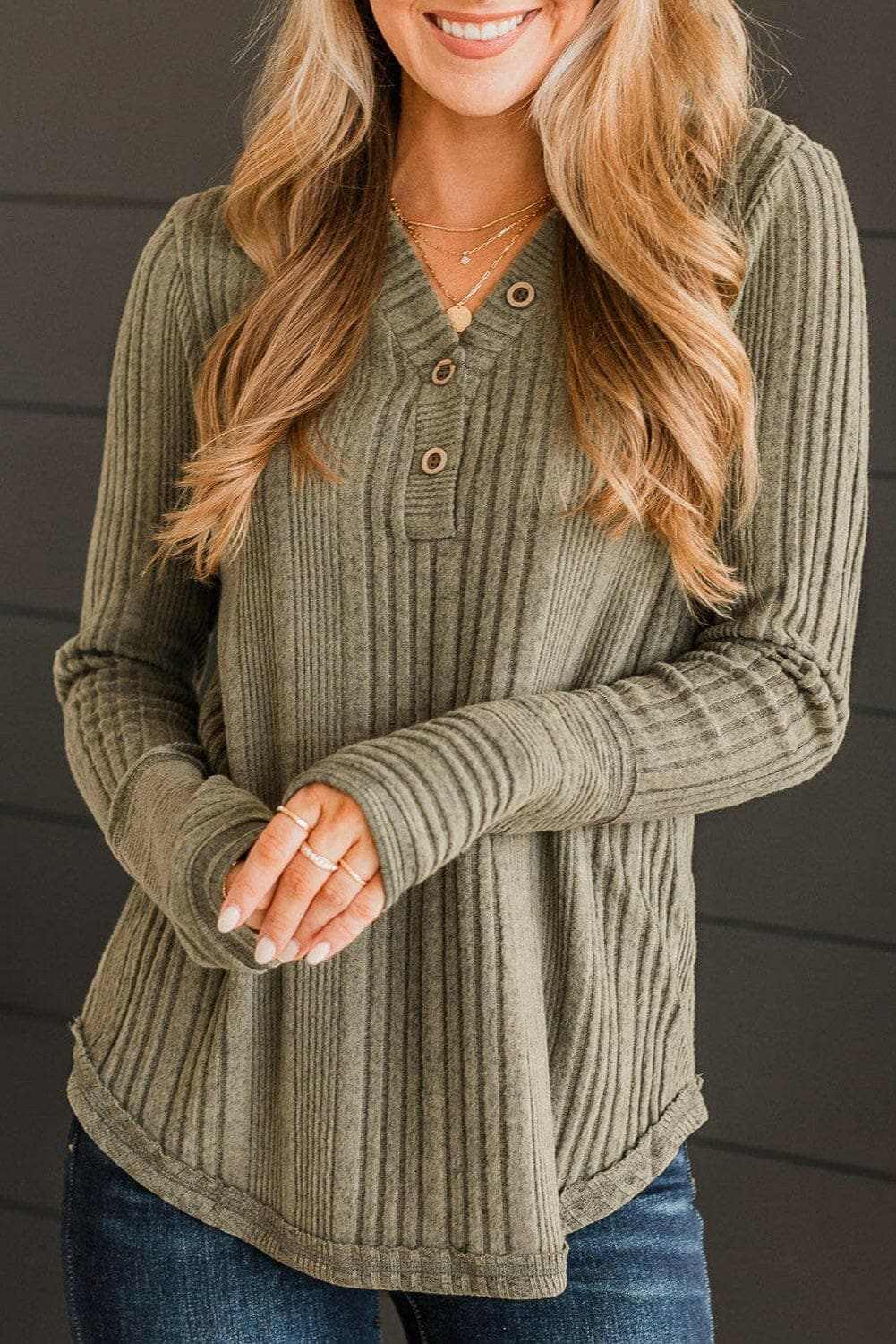 Chic ribbed long sleeve blouse - Love Salve 