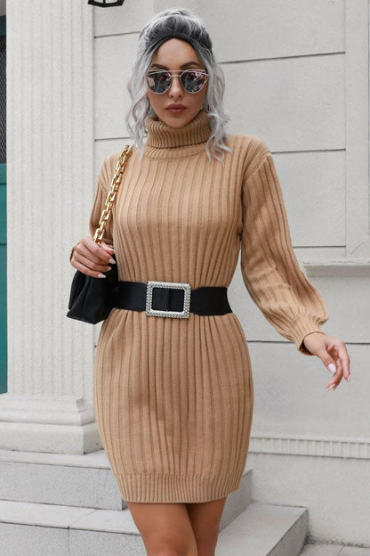Chic ribbed turtleneck sweater dress 