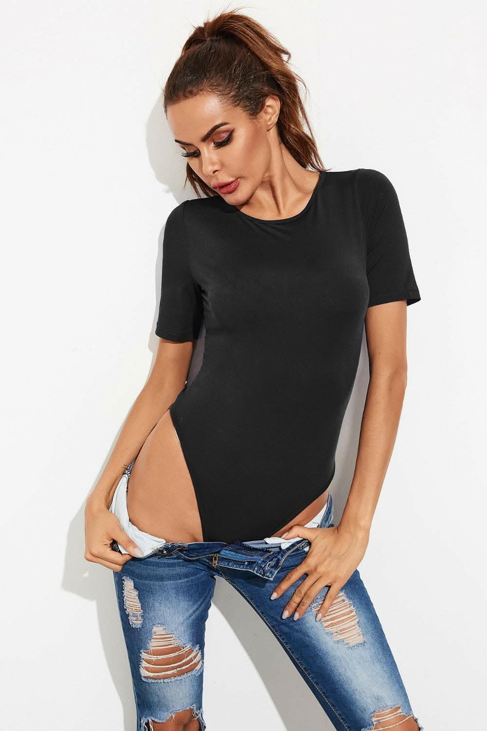 Chic round neck bodysuit - S to XL 
