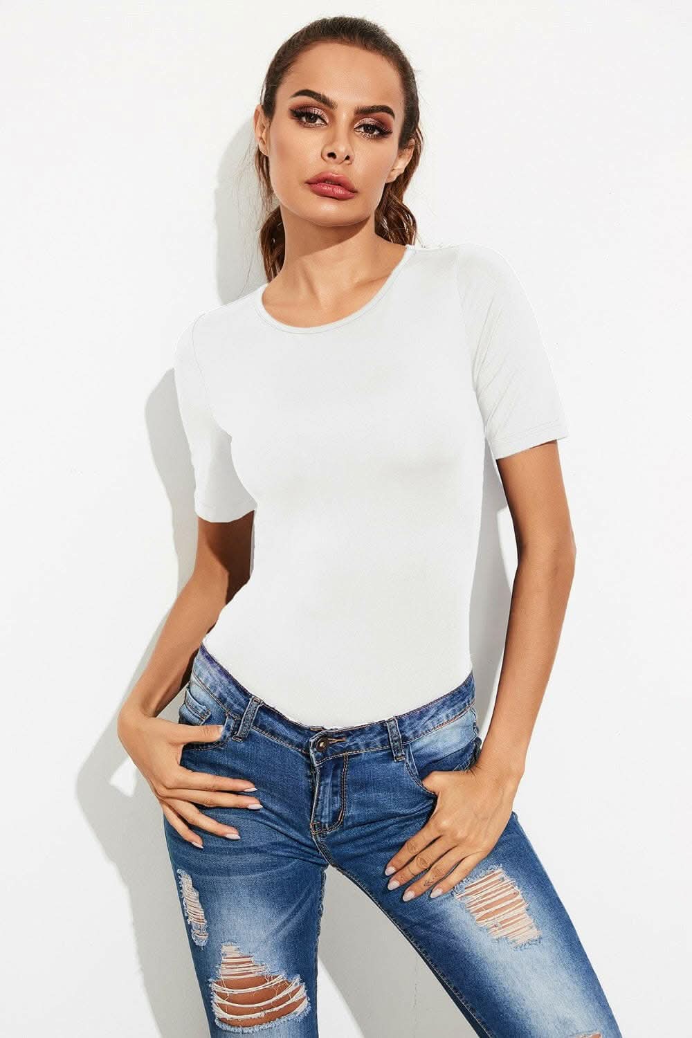 Chic round neck bodysuit - S to XL 
