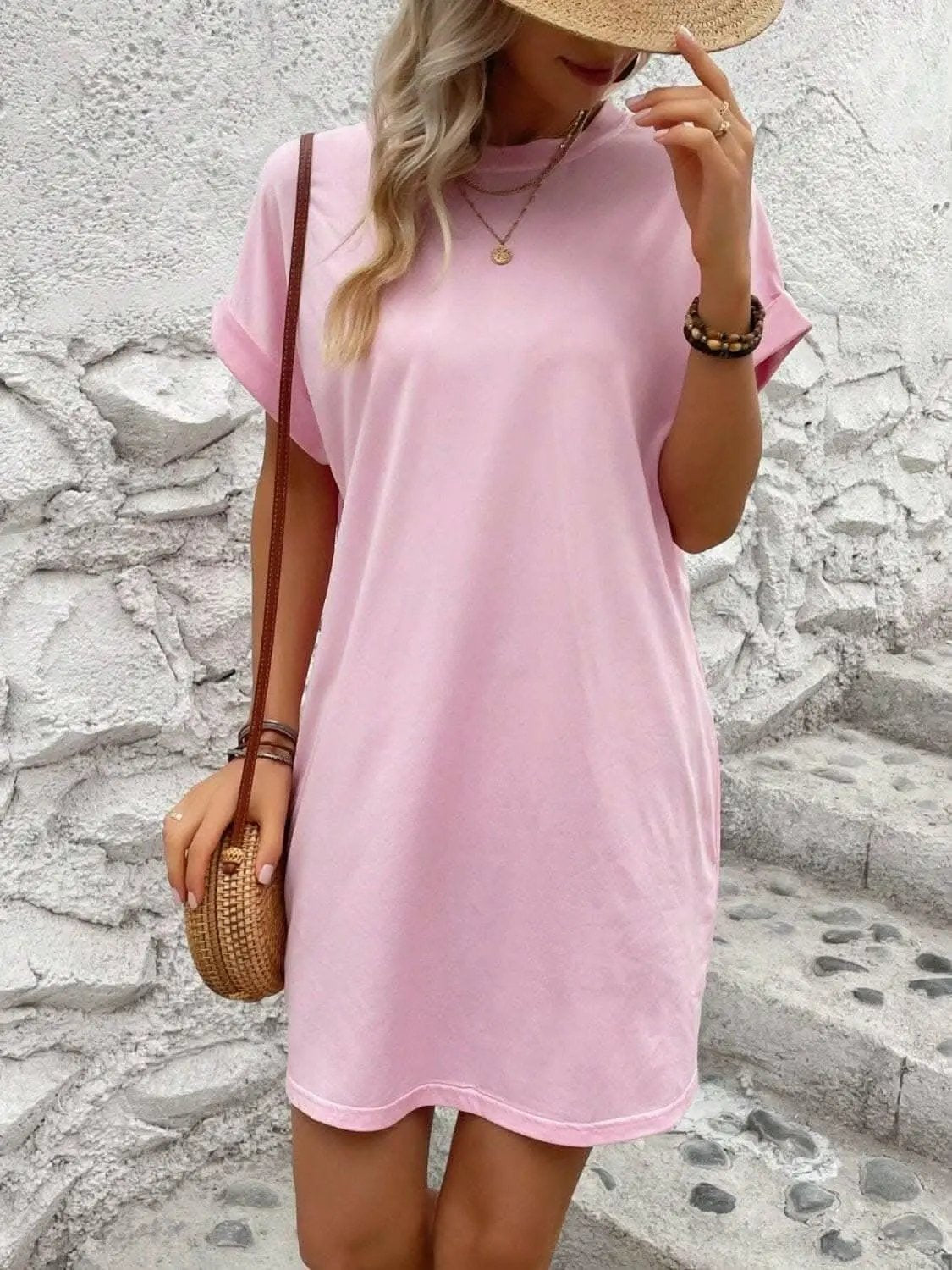 Chic round neck mini dress - Love Salve 