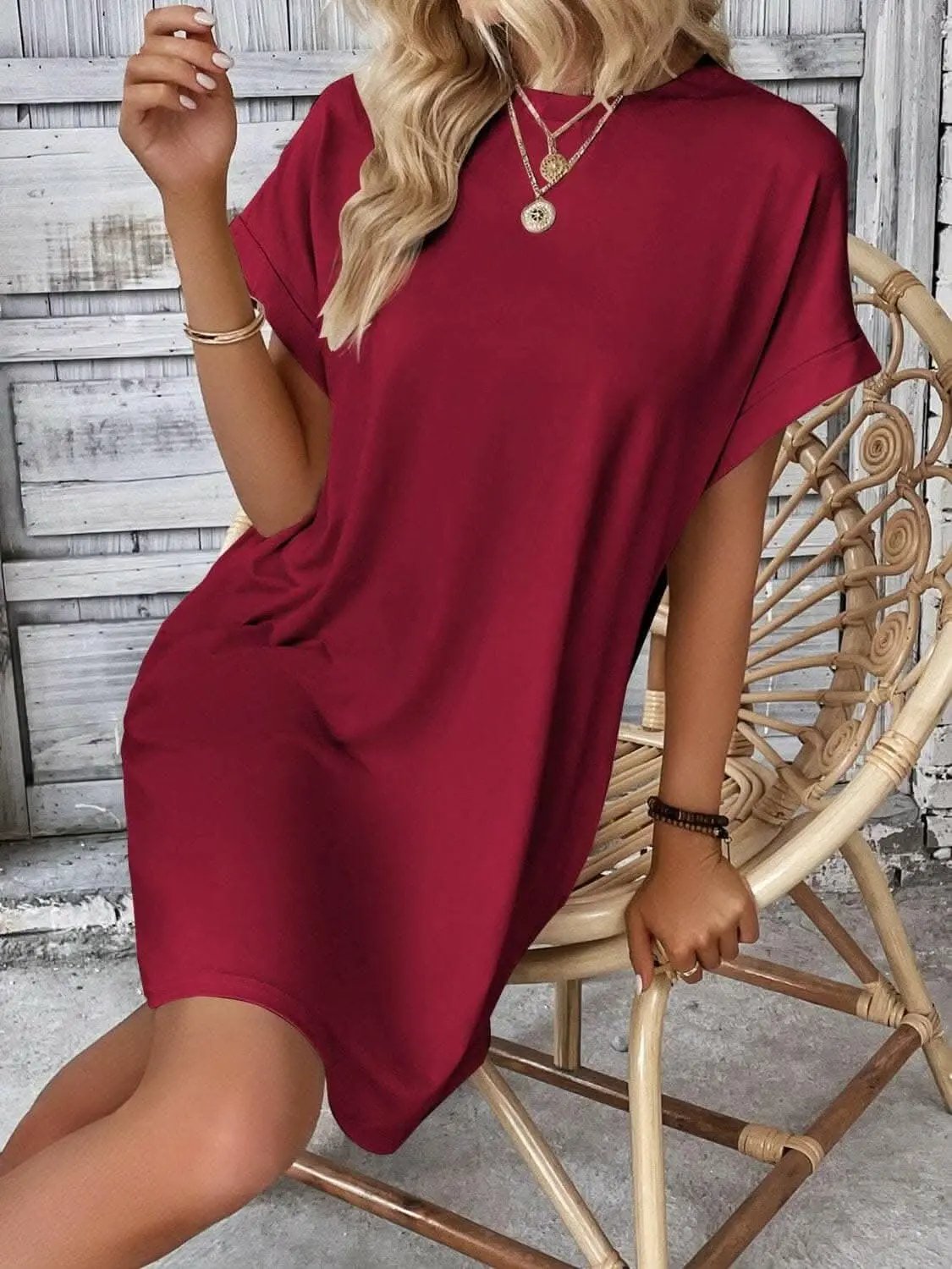 Chic round neck mini dress - Love Salve 