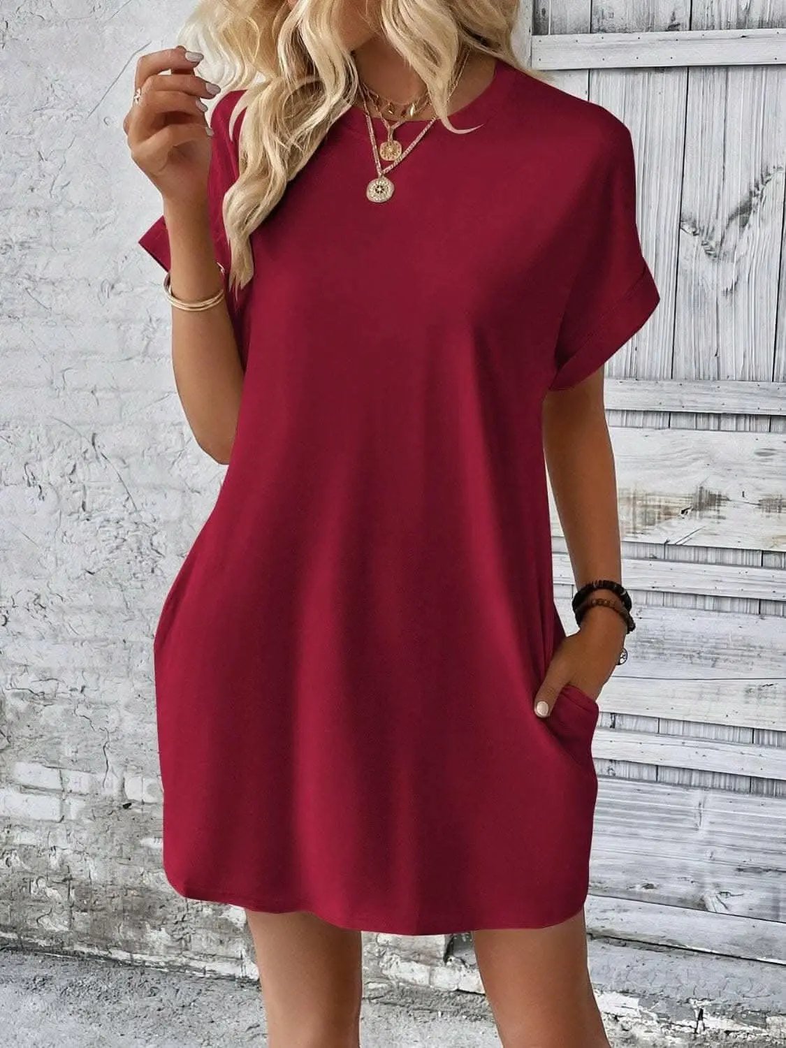 Chic round neck mini dress - Love Salve 
