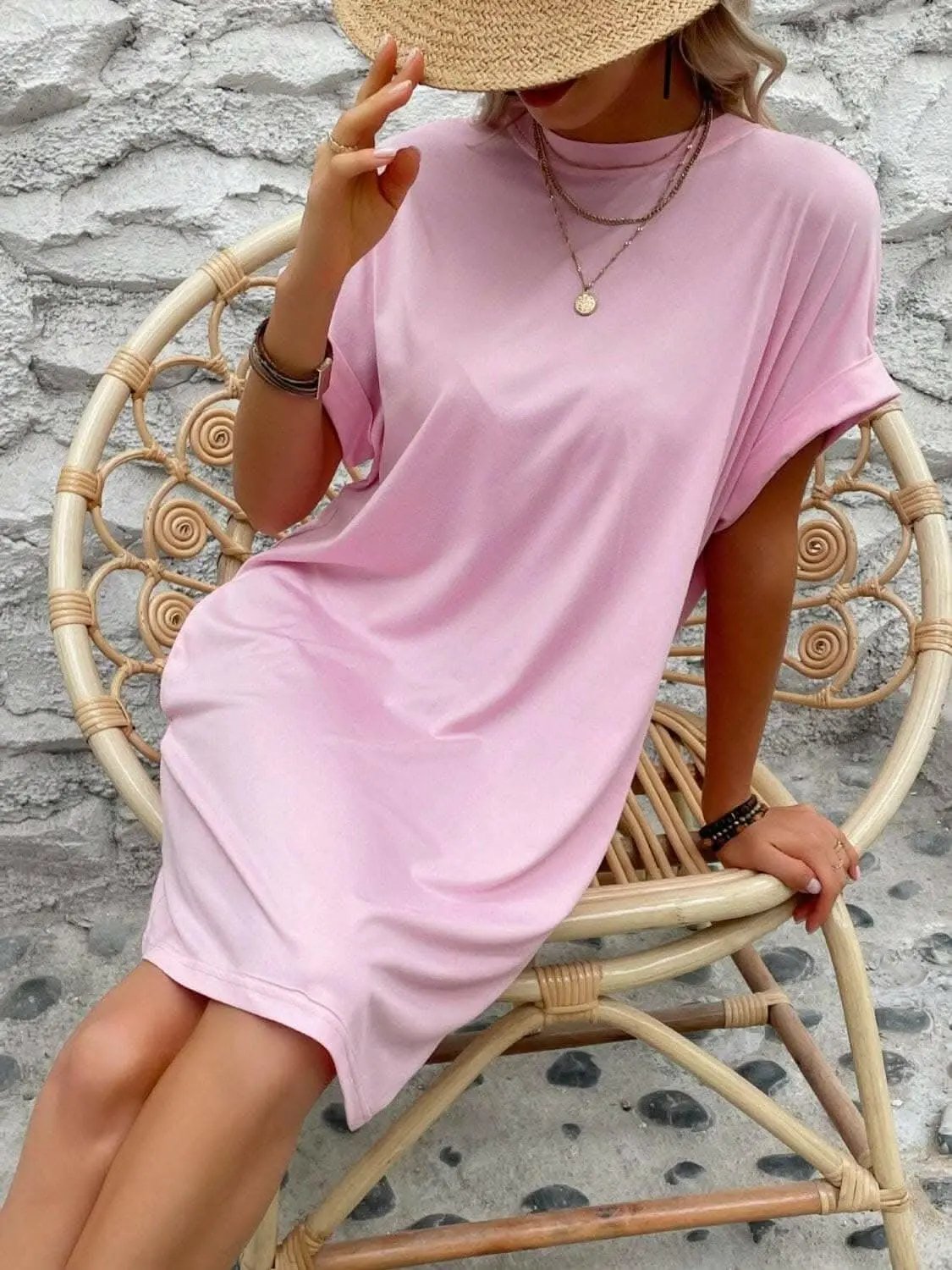 Chic round neck mini dress - Love Salve 