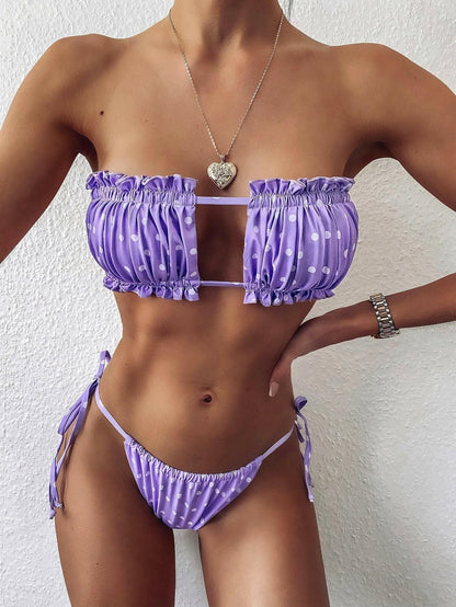 Chic ruched bikini set with frills - Love Salve 