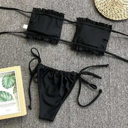 Chic ruched bikini set with frills - Love Salve 