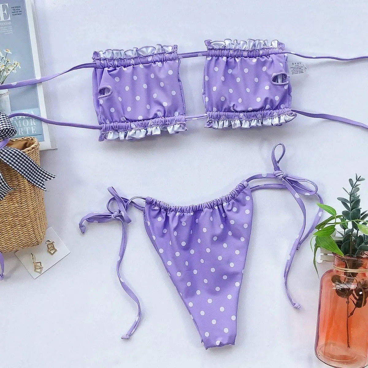 Chic ruched bikini set with frills - Love Salve 