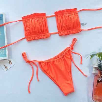 Chic ruched bikini set with frills - Love Salve 