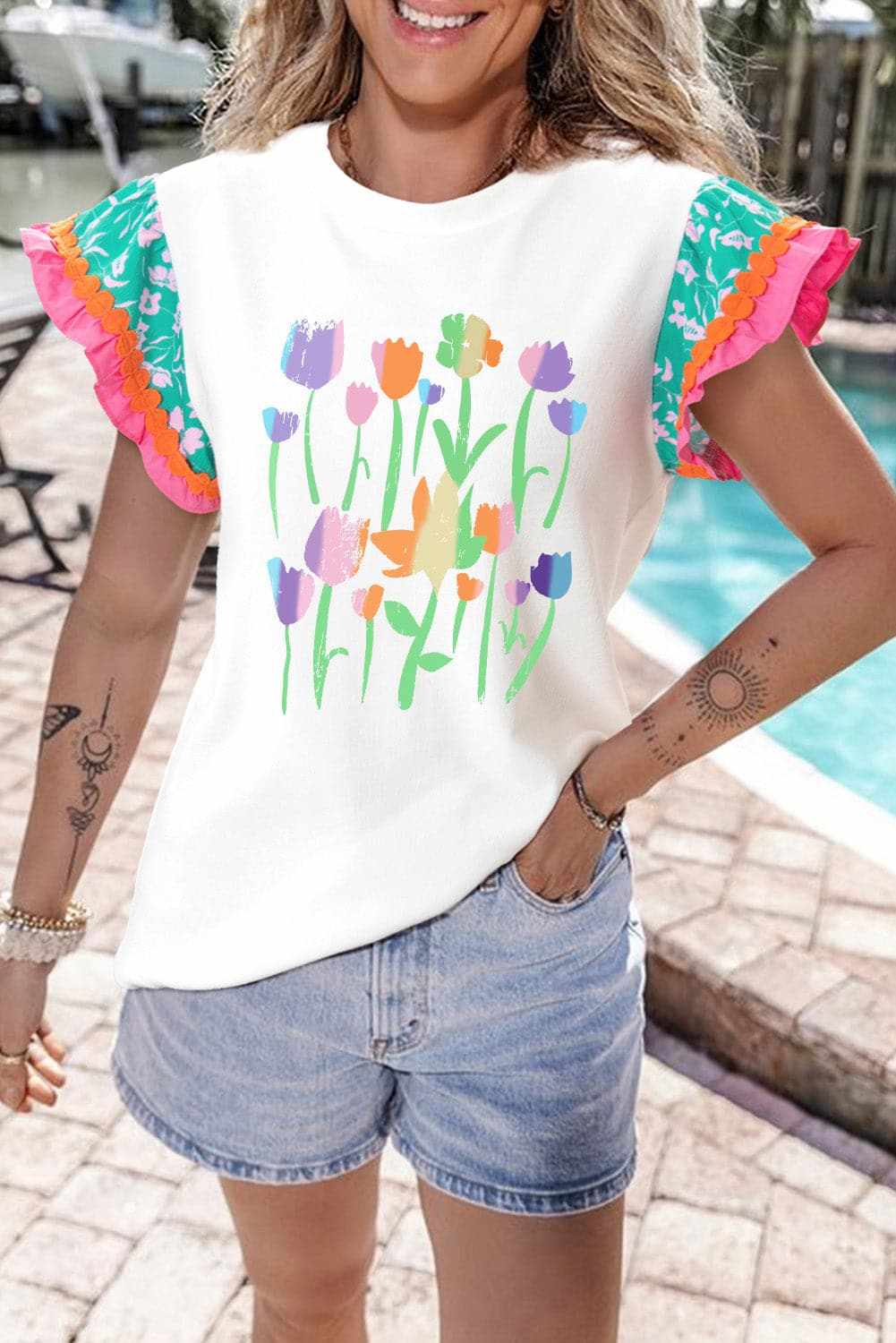 Chic ruffled blouse - cap sleeves - Love Salve 
