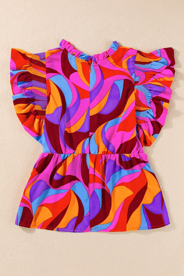 Chic ruffled mock neck cap sleeve blouse - Love Salve 