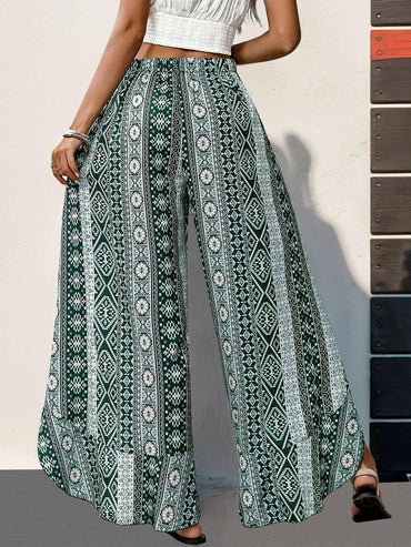 Chic ruffled slit wide leg pants - Love Salve 