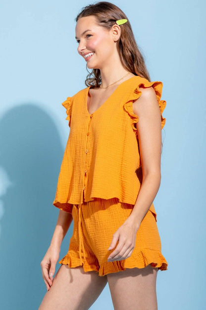 Chic ruffled v-neck top set - Love Salve 