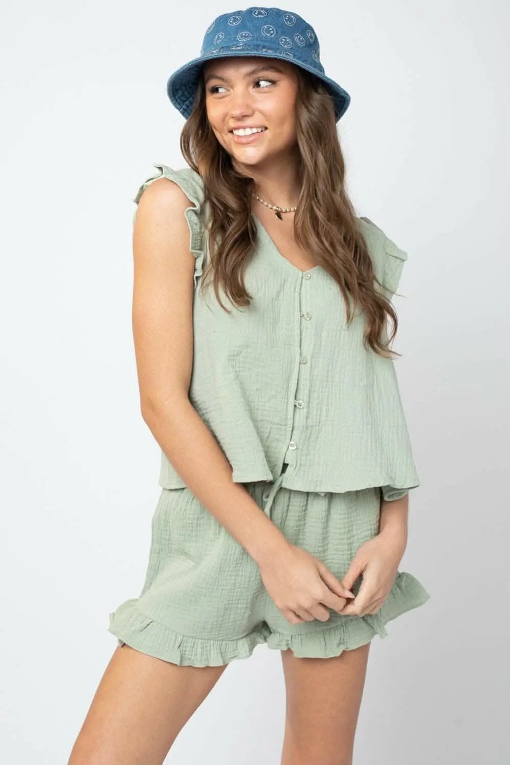 Chic ruffled v-neck top set - Love Salve 