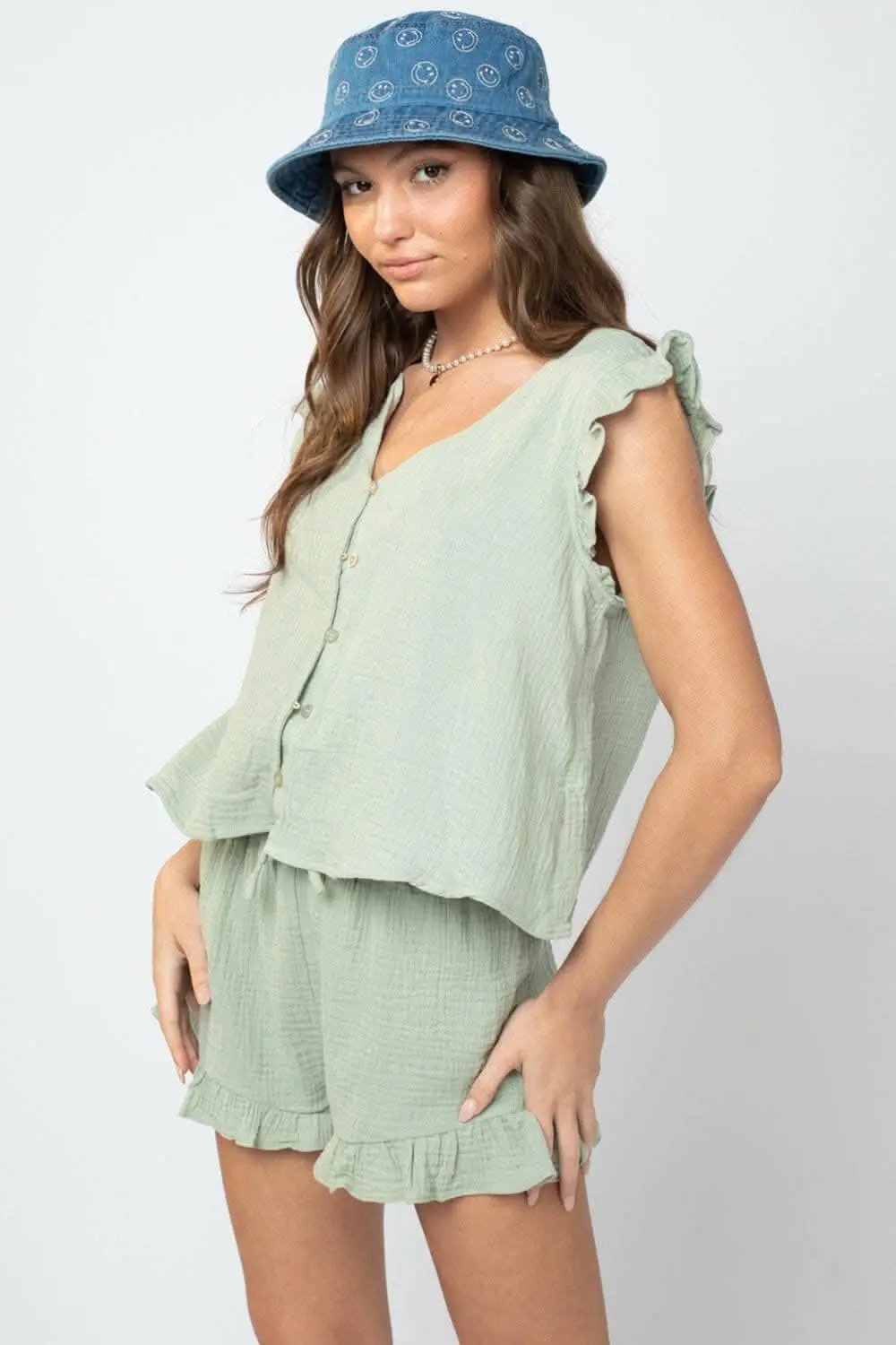Chic ruffled v-neck top set - Love Salve 