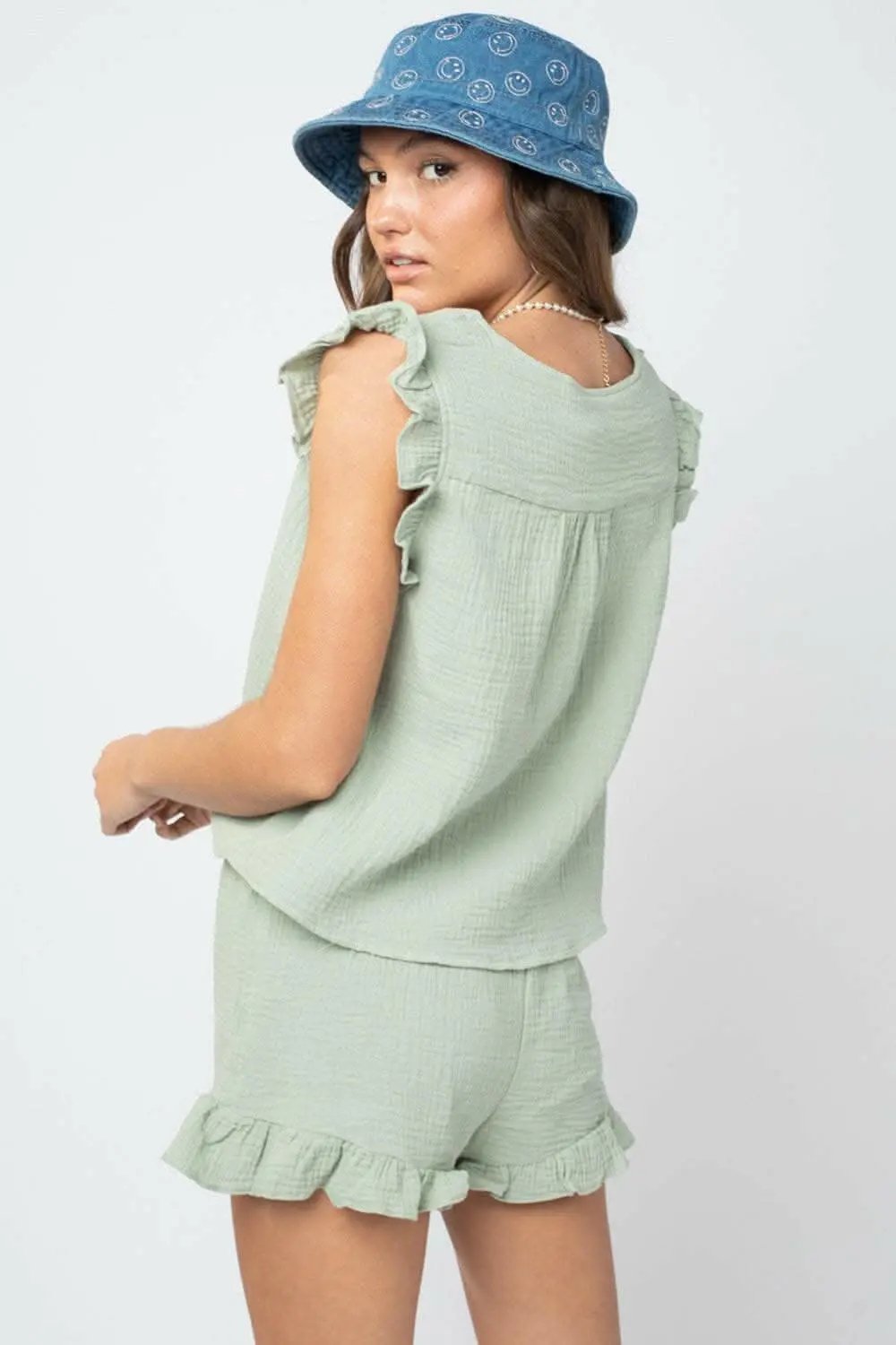 Chic ruffled v-neck top set - Love Salve 