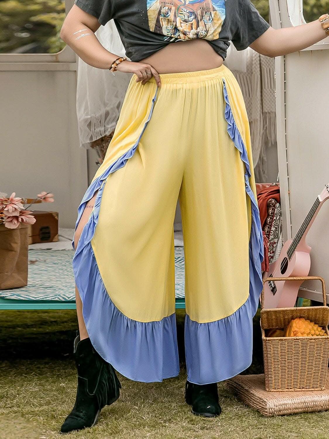 Chic ruffled wide leg pants - Love Salve 