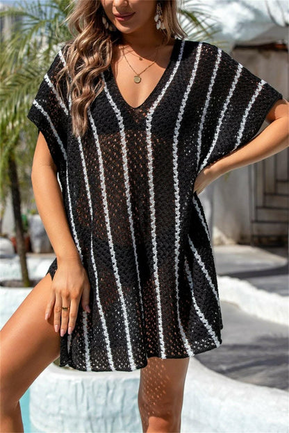 Chic sheer v-neck cover-up - openwork design 