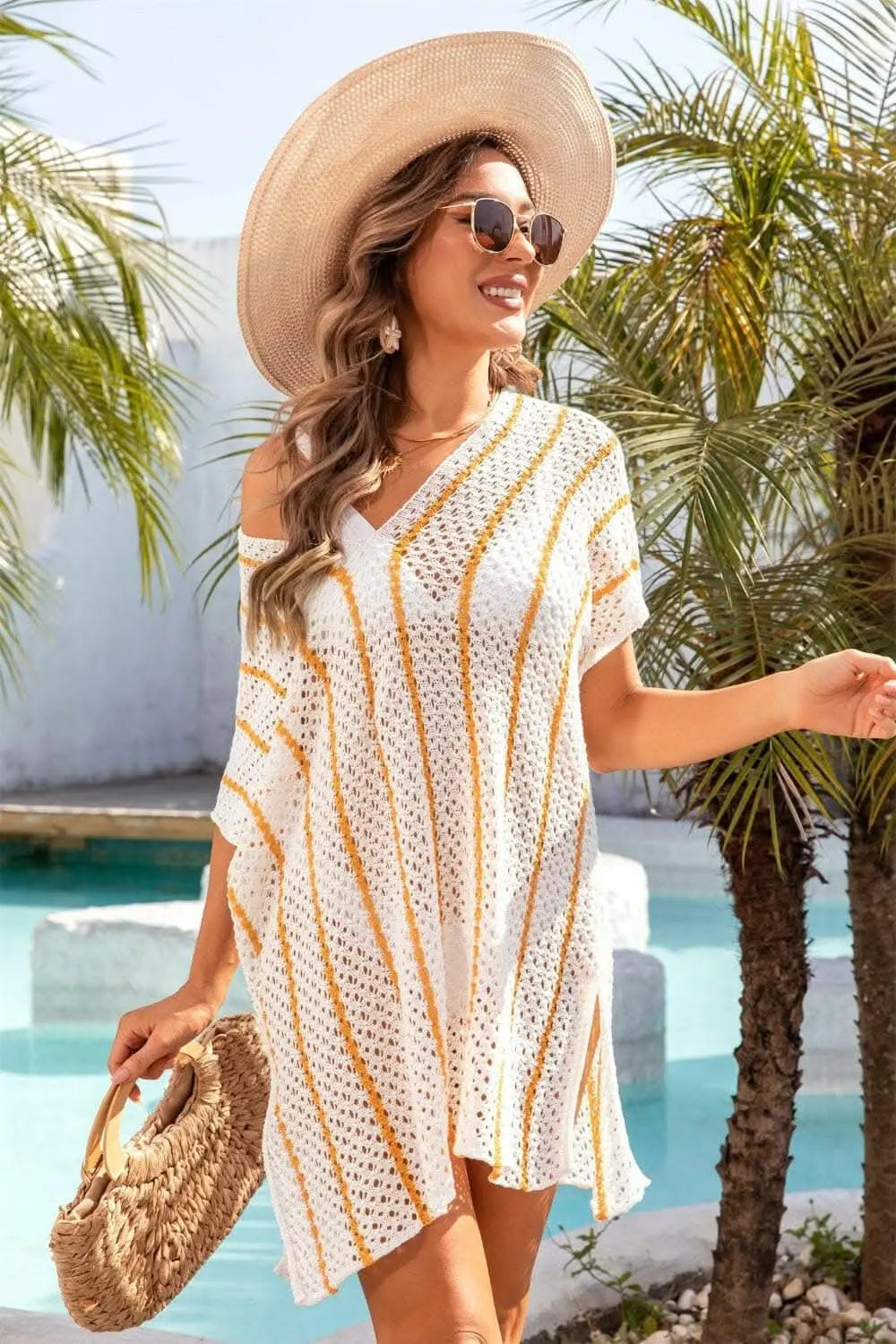 Chic sheer v-neck cover-up - openwork design - Love Salve 