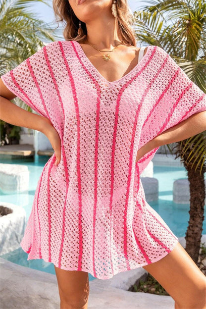 Chic sheer v-neck cover-up - openwork design 
