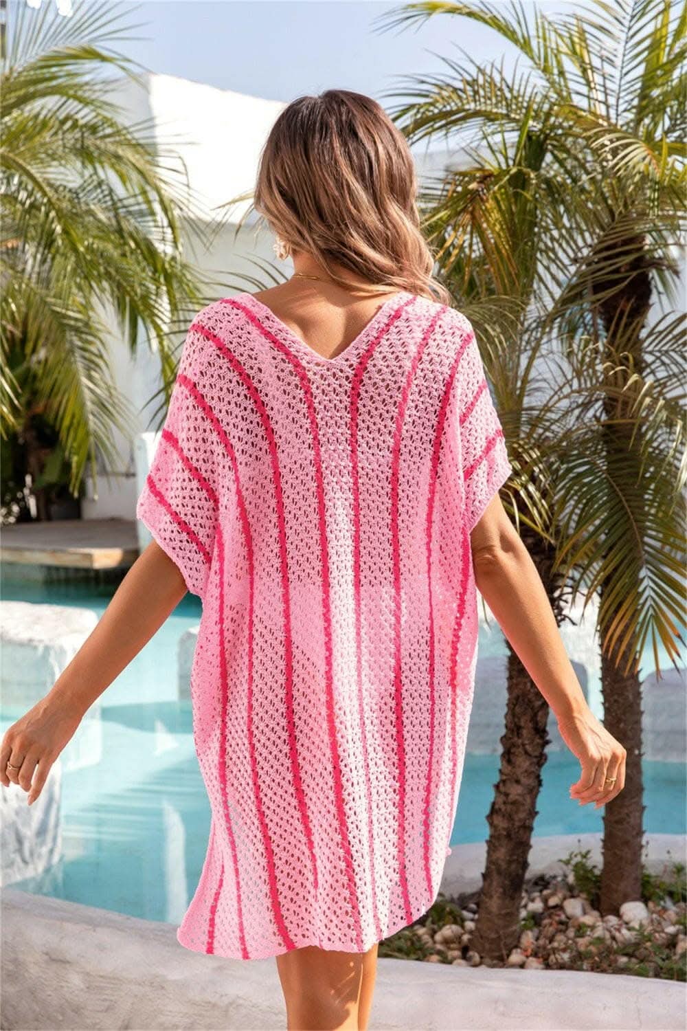 Chic sheer v-neck cover-up - openwork design 