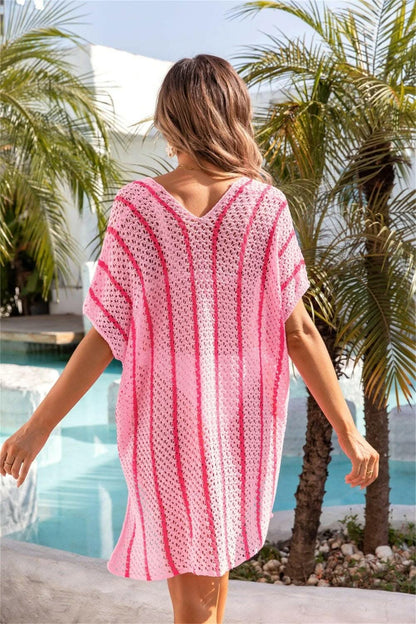 Chic sheer v-neck cover-up - openwork design 