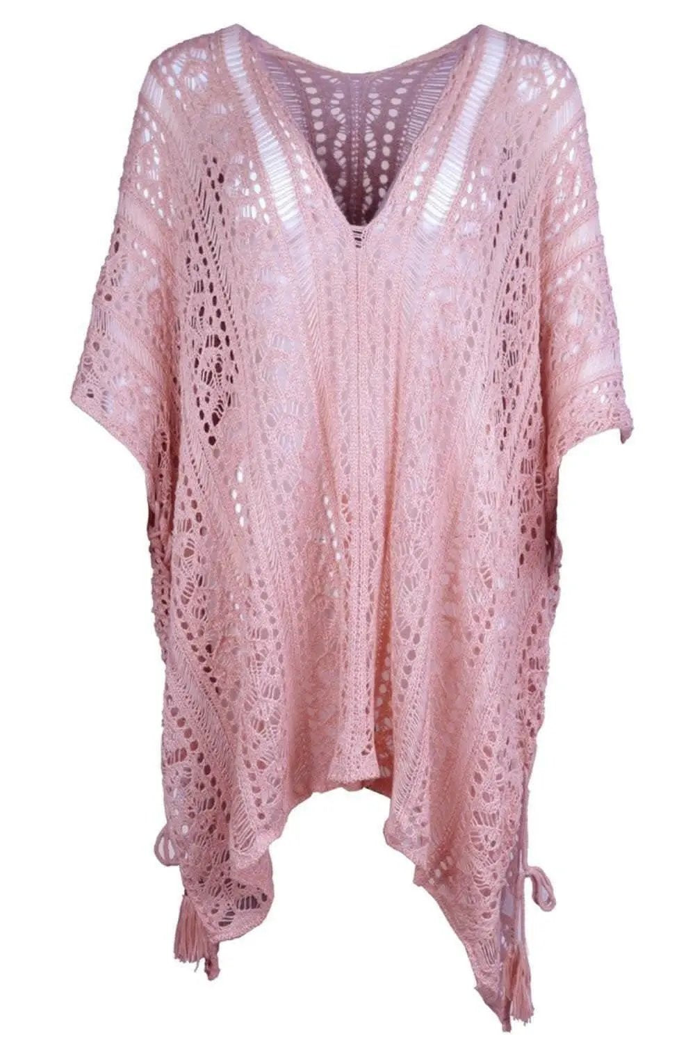 Chic sheer v-neck cover-up with tassels - Love Salve 